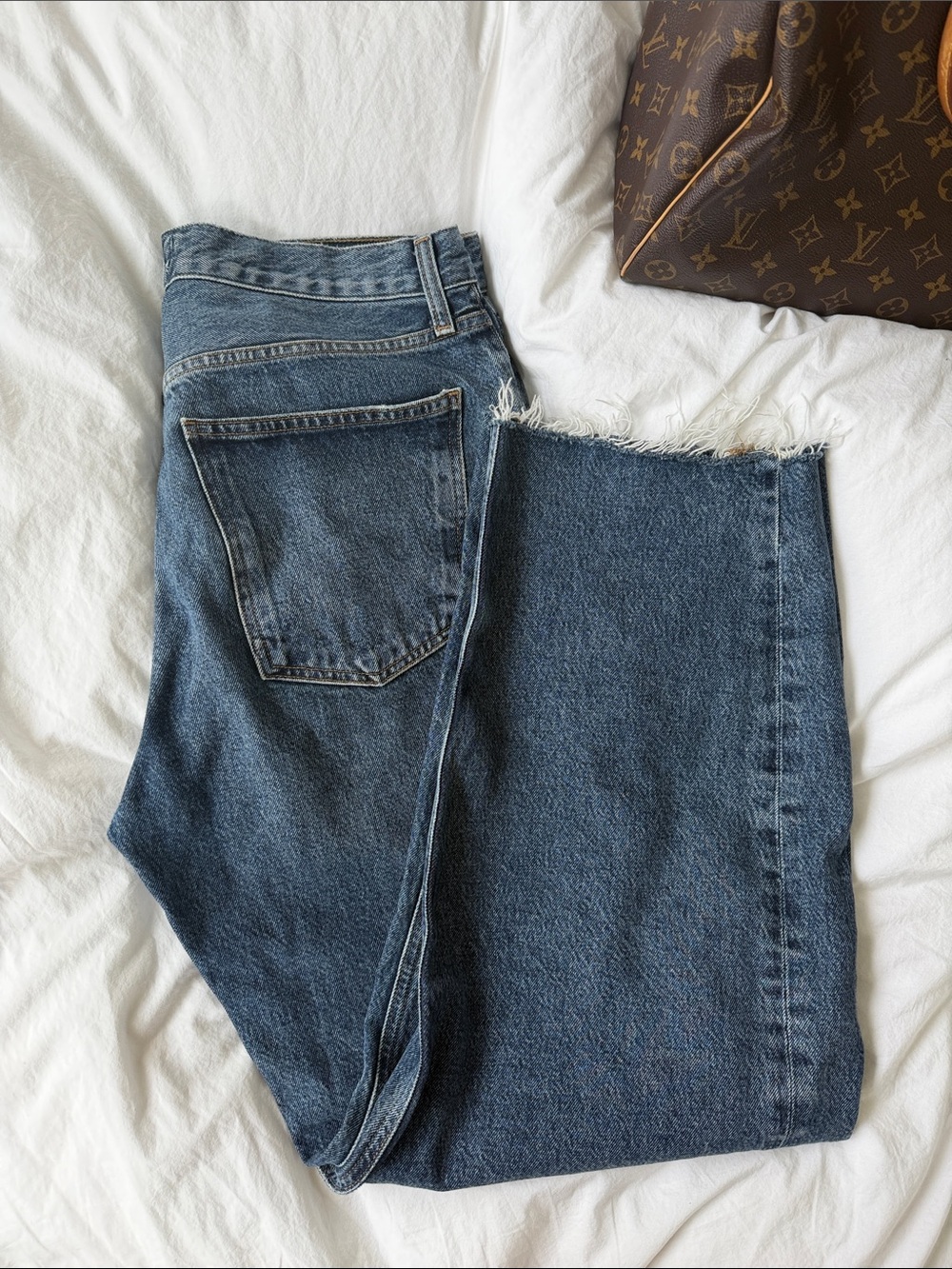 Agolde Dark Blue Raw Hem Jeans